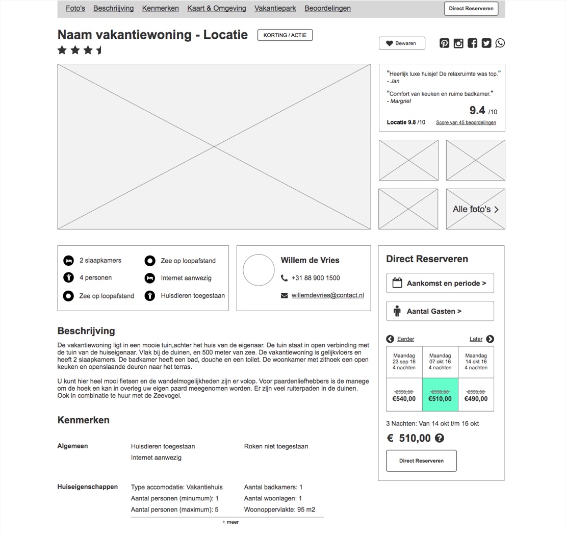 Lo-Fi wireframe of the final front page iteration
